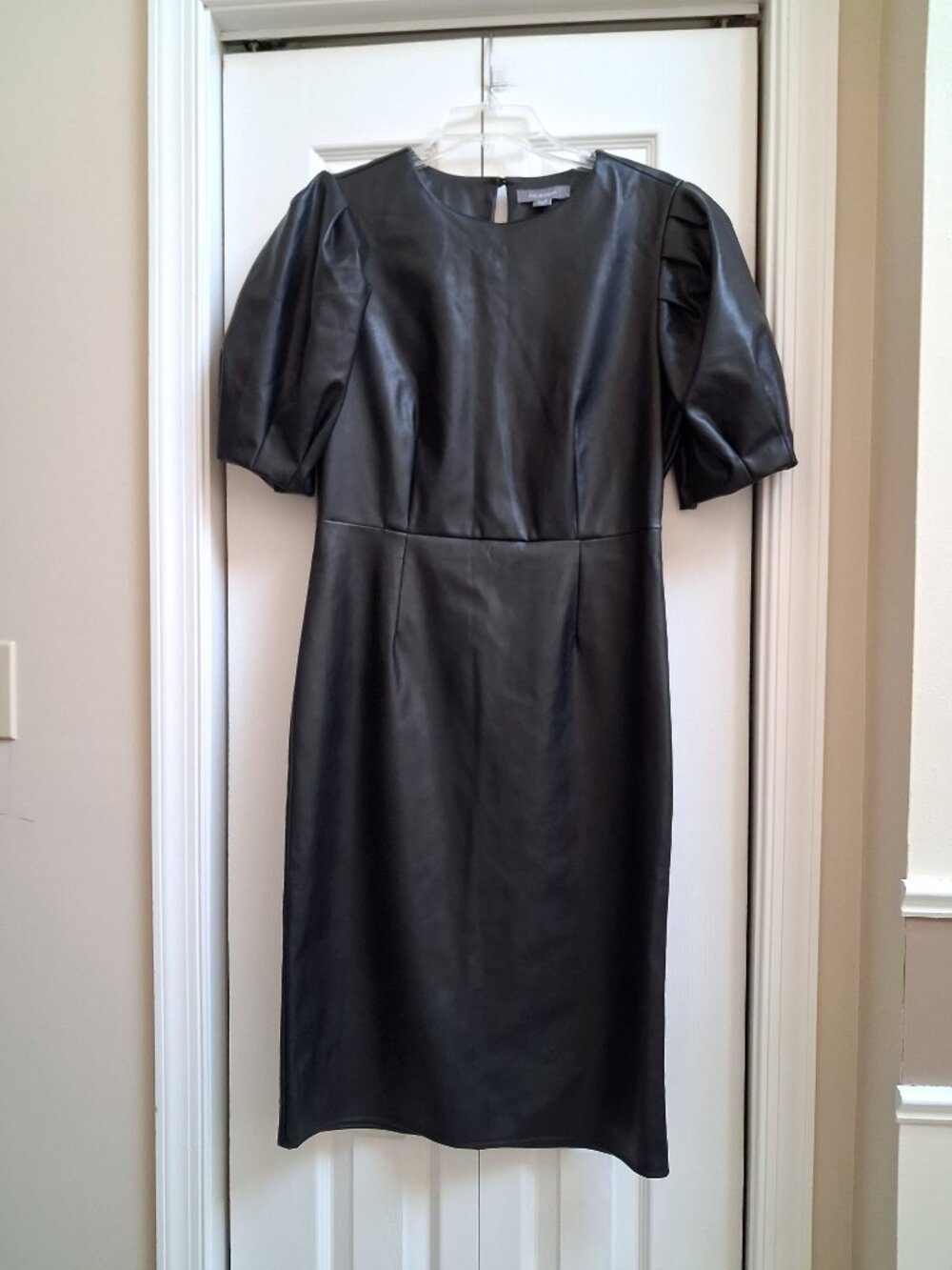 NWT PRIMARK Women's Black Faux Leather Puff Sleeve Midi Dress sz US 8